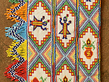 Shubh-Laabh . शुभ लाभ - Glass Bead Door Toran with Side Latkan (Set of Three) - Shrinathji & Kalash Motif