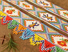 Shubh-Laabh . शुभ लाभ - Glass Bead Door Toran with Side Latkan (Set of Three) - Shrinathji & Kalash Motif