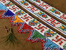 Shubh-Laabh . शुभ लाभ - Glass Bead Door Toran with Side Latkan (Set of Three) - Swastik & Kalash