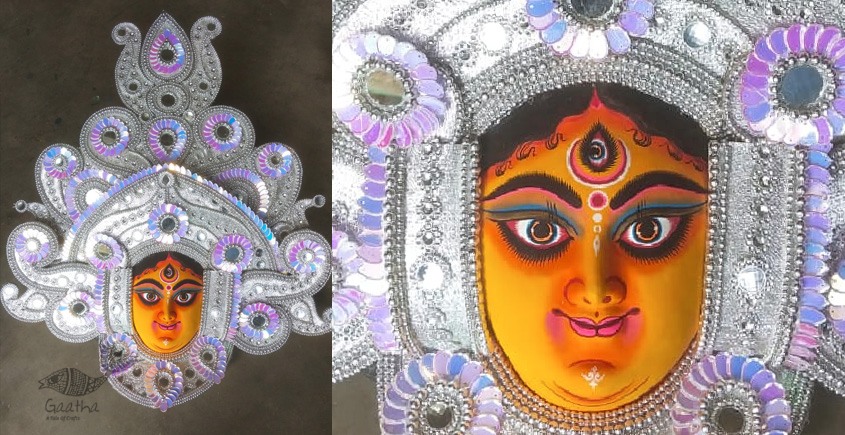 shop handmade chhau mask from bangal - durga silver