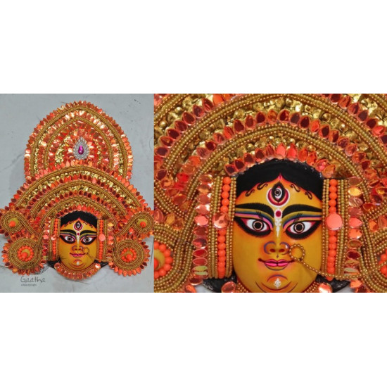 shop handmade chhau mask from bangal - durga orange