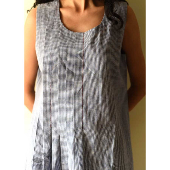 shop Handloom Cotton Designer Sleve Less Blue Checks Dress 