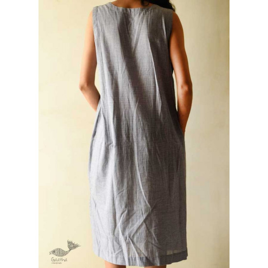 shop Handloom Cotton Designer Sleve Less Blue Checks Dress 