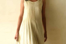 Handloom Cotton Designer Off White Sleeve Less Dress