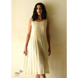 Handloom Cotton Designer Off White Sleeve Less Dress