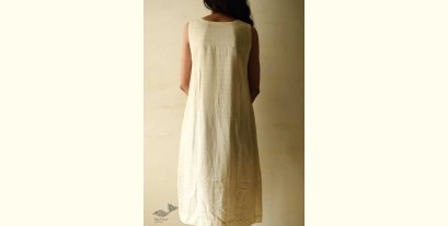 Handloom Cotton Designer Off White Sleeve Less Dress