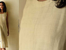 Handloom Cotton Designer Off White Sleeve Less Dress