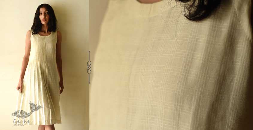shop Handloom Cotton Designer Off White Sleeve Less Dress