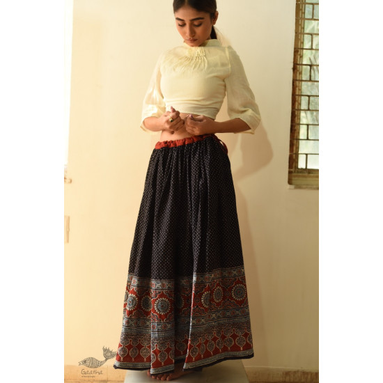 shop Ajrakh printed Long Skirt With Natural Dyed - Black & Red