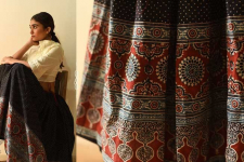 Flowers in a River | Ajrakh printed Long Skirt With Natural Dyed - Black & Red