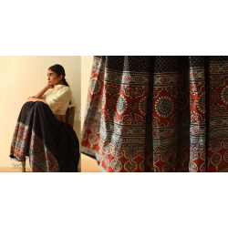 Flowers in a River | Ajrakh printed Long Skirt With Natural Dyed - Black & Red