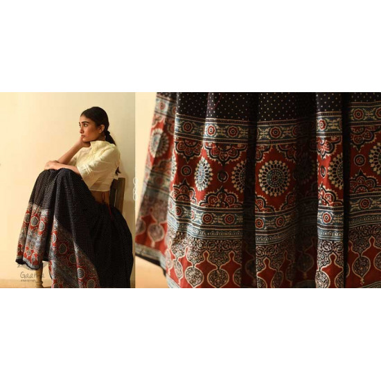 shop Ajrakh printed Long Skirt With Natural Dyed - Black & Red