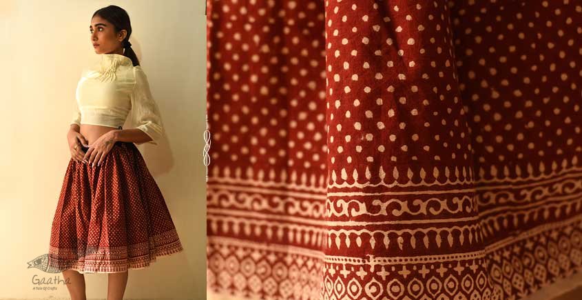 shop Natural Dyed Jawariya Block Printed Short Skirt