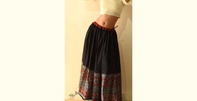 Flowers in a River | Ajrakh printed Long Skirt With Natural Dyed - Black & Red
