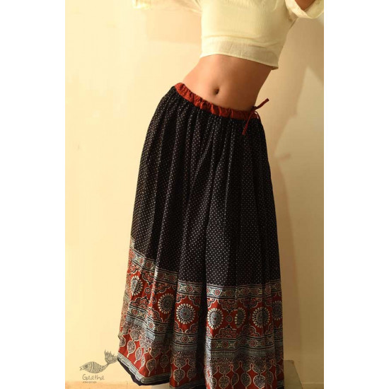 shop Ajrakh printed Long Skirt With Natural Dyed - Black & Red