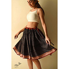 Flowers in a River | Jawariya Block Printed Short Skirt - Black Doted