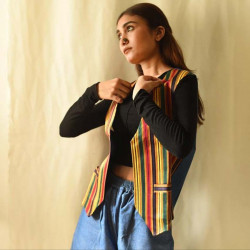 Mashru & Denim Jacket | Reversible Multi Stripes Jacket