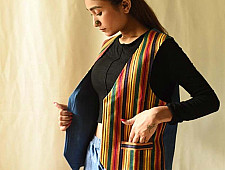 Mashru & Denim Jacket | Reversible Multi Stripes Jacket