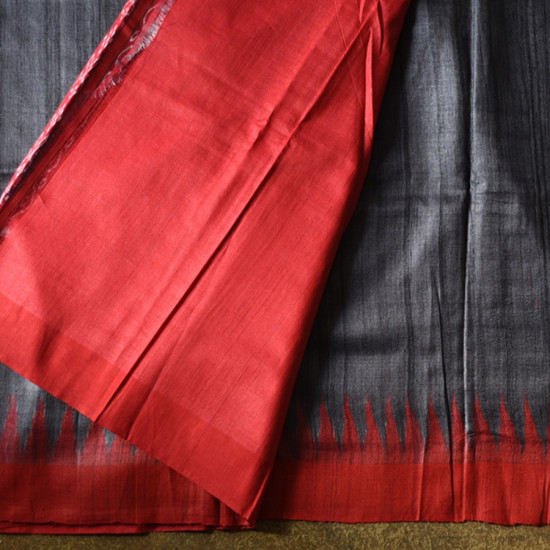 shop Handwoven Pure Tussar Silk Grey Saree With Ikat Pallu