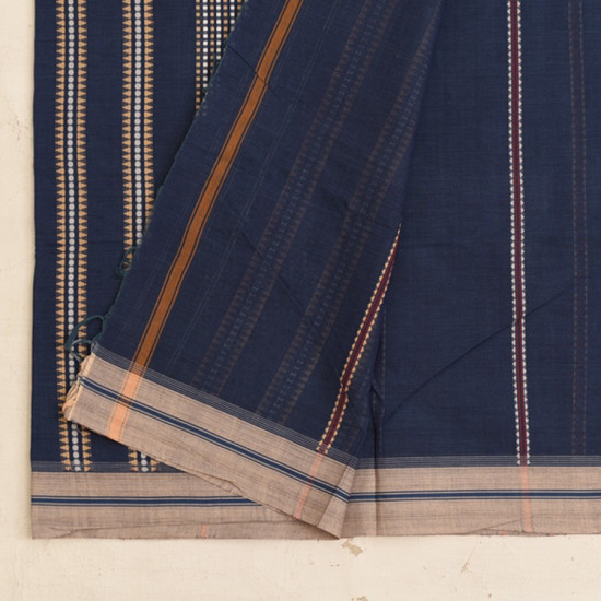 shop Begampuri Handloom Cotton Saree - Navy Blue