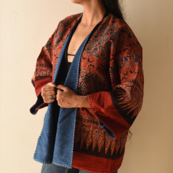 Kimono | Reversible Ajrakh & Denim Red Jacket - Unisex