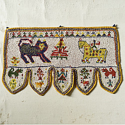 Prachin . प्राचीन  ❂ Gujrat Bead Work - Old & Antique Wall Hanging - Lion & Horse Motif