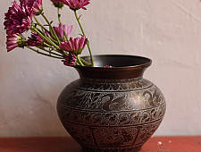 Antiquities from Khajuraho | Brass Lota with Carvings - E