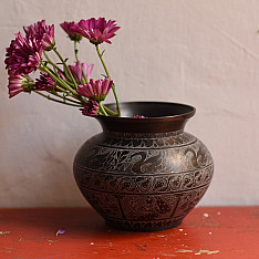 Antiquities from Khajuraho | Brass Lota with Carvings - E