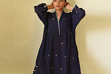 Jamdani - Handloom Cotton Dress - Navy Blue