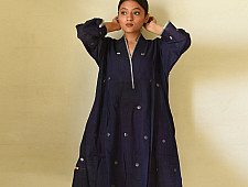 Jamdani - Handloom Cotton Dress - Navy Blue
