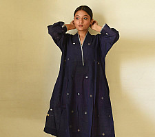 Jamdani - Handloom Cotton Dress - Navy Blue
