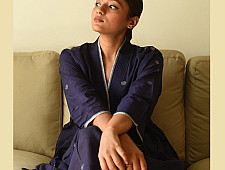 Jamdani - Handloom Cotton Dress - Navy Blue