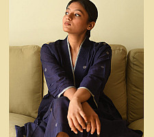 Jamdani - Handloom Cotton Dress - Navy Blue