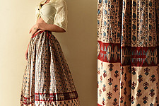 Flowers in a River | Ajrakh Prints with Natural Dye - Beige & Red Long Skirt