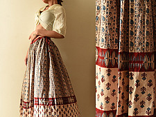 Flowers in a River | Ajrakh Prints with Natural Dye - Beige & Red Long Skirt