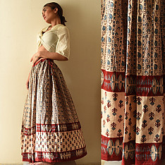 Flowers in a River | Ajrakh Prints with Natural Dye - Beige & Red Long Skirt