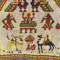 Prachin . प्राचीन  ❂ Gujrat Bead Work - Old & Antique Wall Hanging With Geometric Fabric Border
