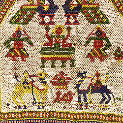 Prachin . प्राचीन  ❂ Gujrat Bead Work - Old & Antique Wall Hanging With Geometric Fabric Border