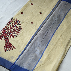 Ramaa . रमा | Applique Cotton Saree With Blue Border