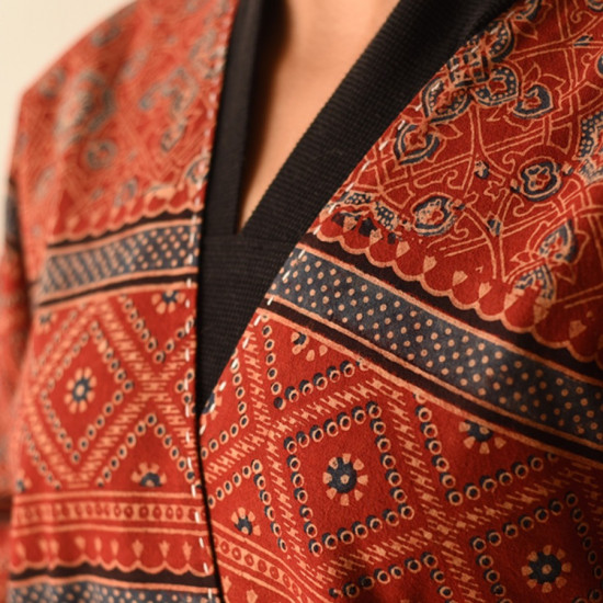 shop Reversible Ajrakh Block Printed & Denim Jacket