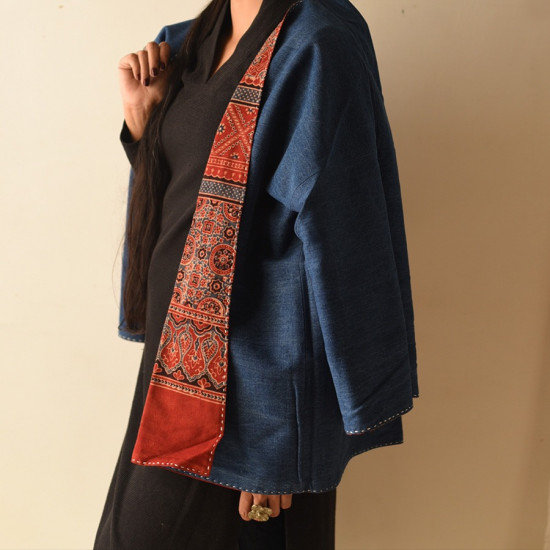 shop Reversible Ajrakh Block Printed & Denim Jacket