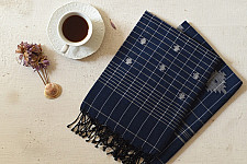 Aamaya . आमाया | Handloom Soft Cotton Jamdani Stole (Two Options) - Navy Blue