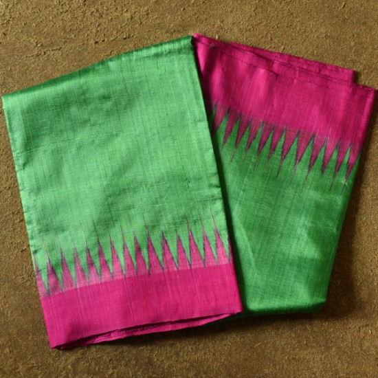 shop Handwoven Pure Tussar Silk Green Saree