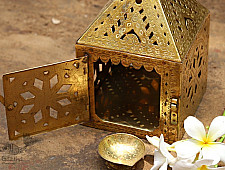 Ahar ✽ Brass ~ A Lamp with Diya (6.5" x 6.5 " x 7") -  3