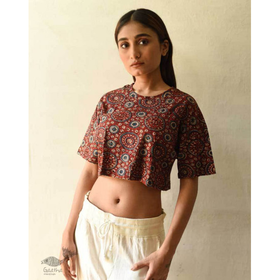 buy ajrakh hand block printed cotton Crop Top