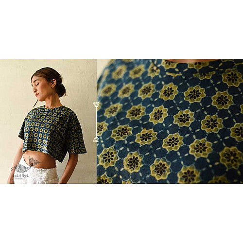 Blue - Block Print Cotton Natural Dyed Ajrakh Crop Top 09