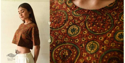 Hand Block Printed ✩ Natural Dyed Cotton Crop Top with Ajrakh Prints