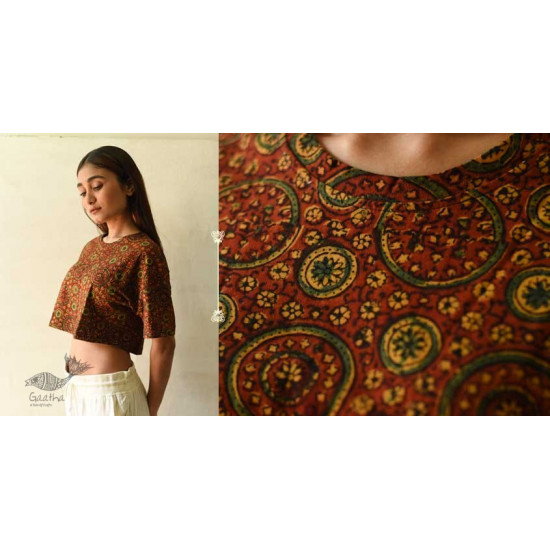 buy Natural Dyed Cotton Crop Top with Ajrakh Prints