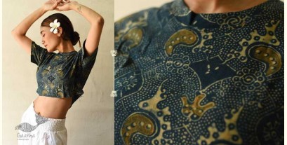 Hand Block Printed ✩ Vegetable Dyed - Ajrakh Cotton Blue Crop Top