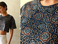 Hand Block Printed ✩ Vegetable Dyed Crop Top with Ajrakh Block Print